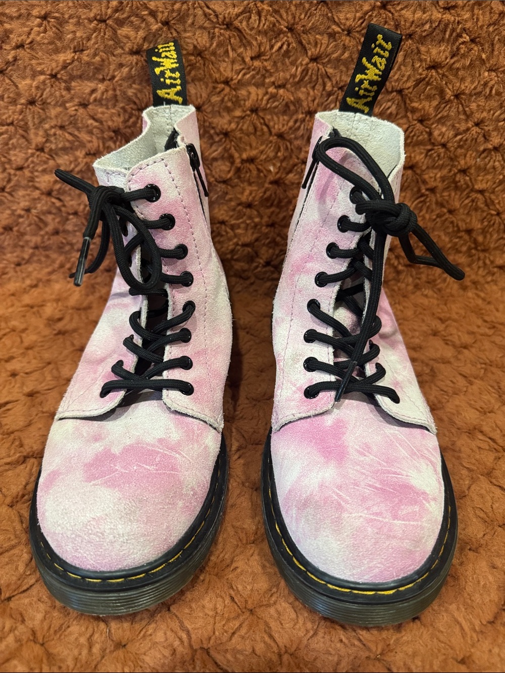 Air Walk Dr. Martens Pink and White Tie-Dye Lace-Up Boots NWOT